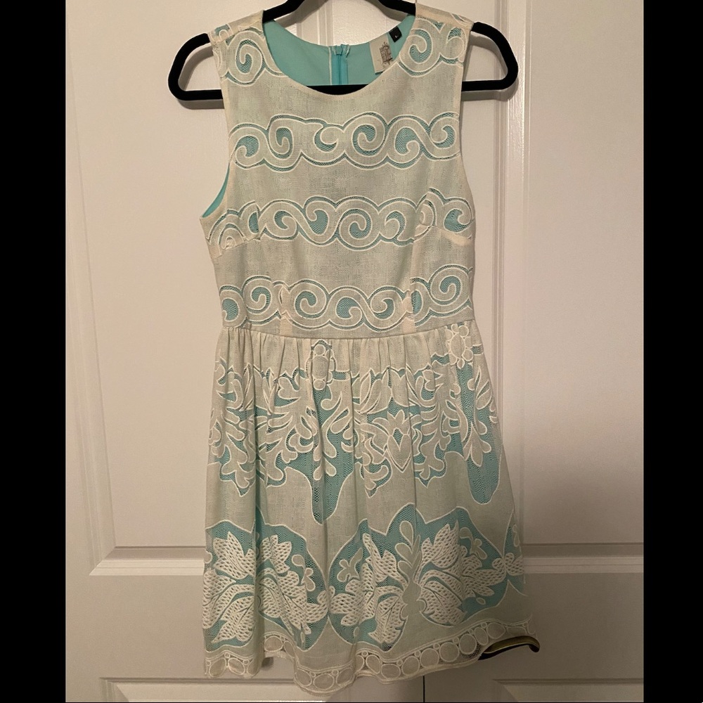 Teal and white lace dress